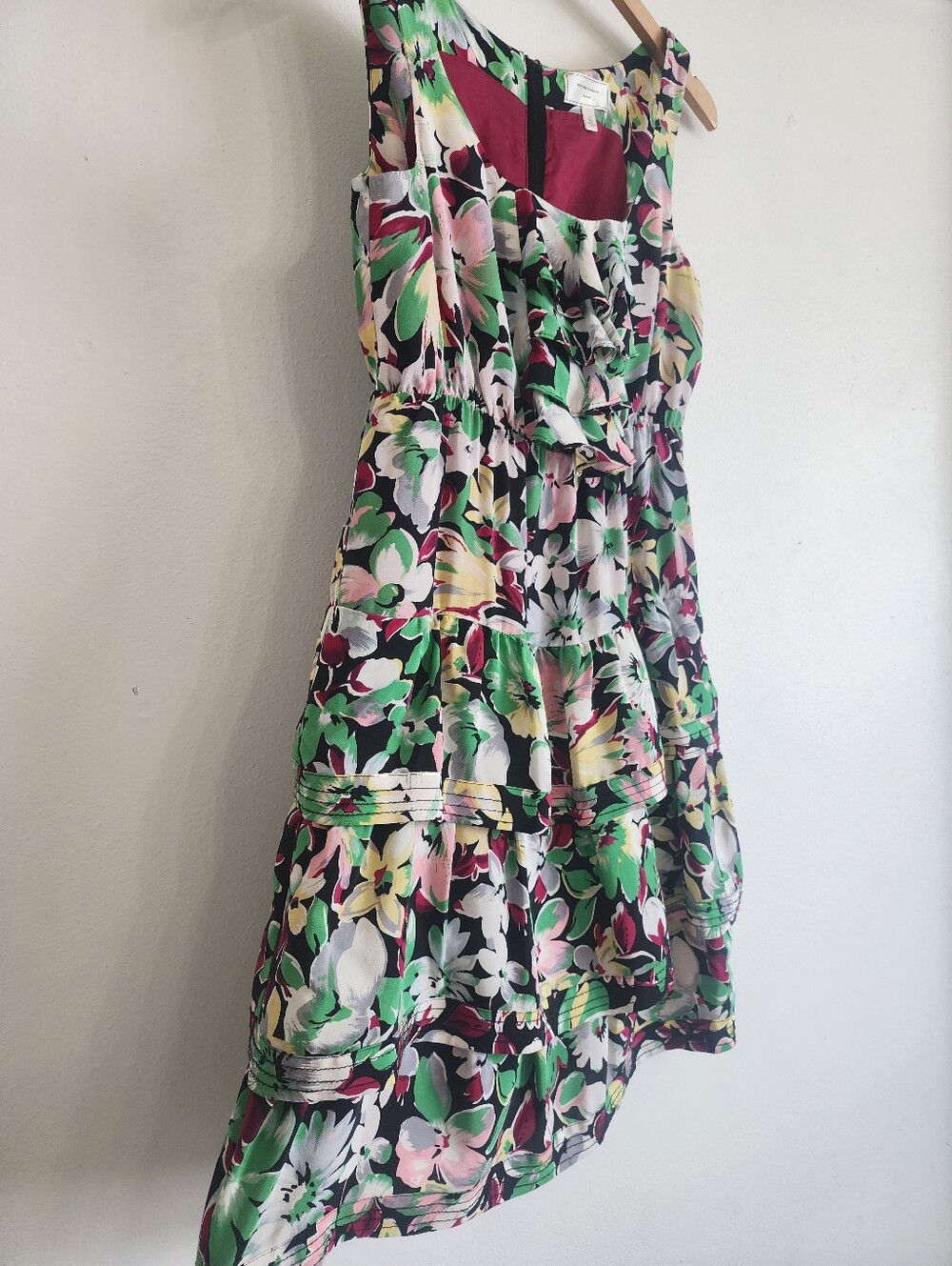 Moulinette Soeurs Akebia Floral Tiered Ruffle Sleeveless Silk Mini Dress Size 2 - Picture 6 of 12